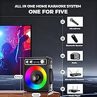Vista 3 de Máquina de karaoke, altavoz portátil de karaoke Bluetooth con 2 micrófonos inalámbricos, sistema PA para adultos y niños con luces LED y ajuste