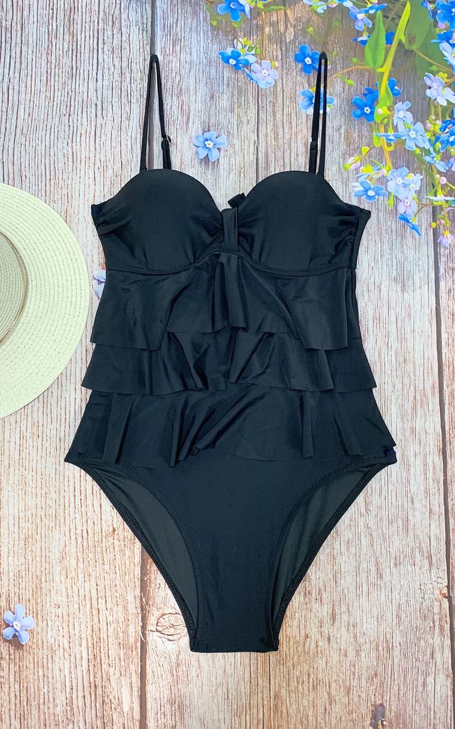 Rayson Costume da Bagno Donna Intero da Spiaggia Retro Tankini Donna Push Up con Volant Monokini Donna Controllo Addominale