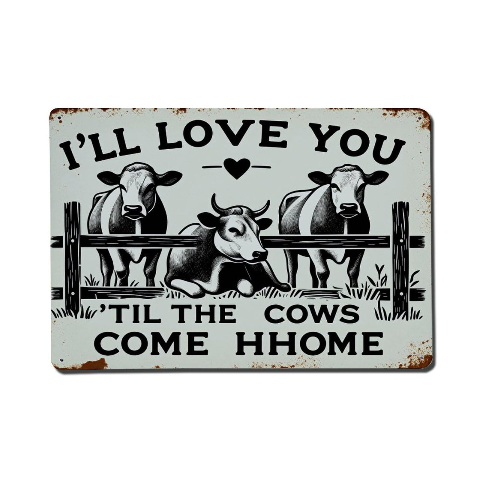 Enderetf Vintage Cows Fence Heart Love Home Tin Sign Metal Poster, Home Bar Garage Man Cave Cafe Indoor & Outdoor Wall Decoration 8X12inches