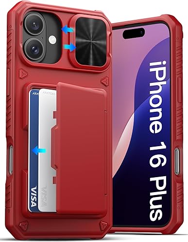 Miniatura 87 de ATATOO Funda para iPhone 16 con tarjetero (almacena 3-5 tarjetas) [bloqueo RFID] y funda para cámara deslizante, protección de grado militar, funda