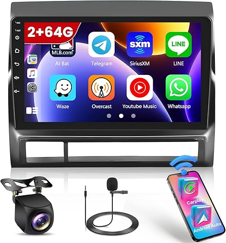 Roinvou Estéreo Android CarPlay 2+64G para Toyota Tacoma 2005-2013, CarPlay inalámbrico integrado con Android Auto, pantalla táctil de 9 pulgadas en