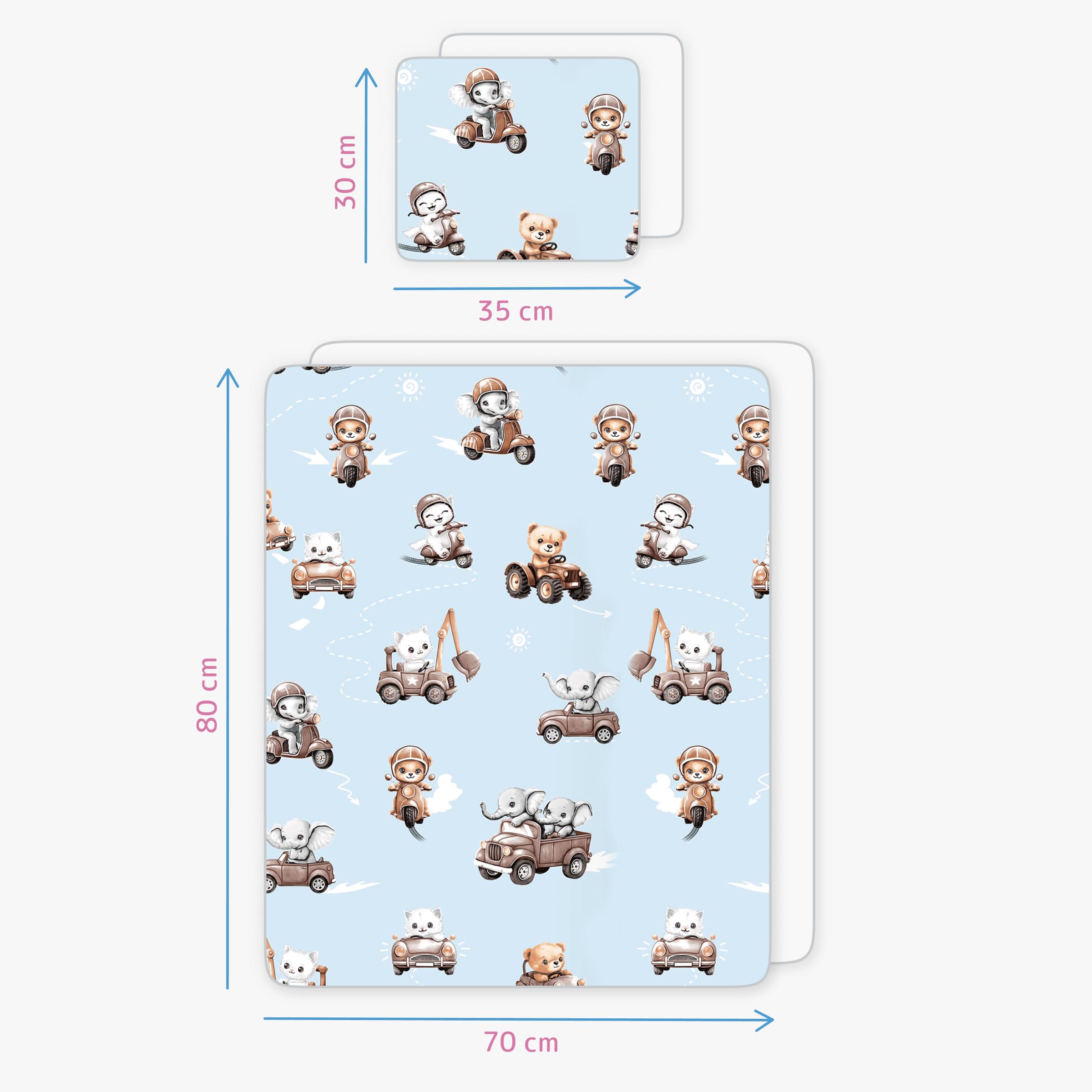 Baby Comfort Set di biancheria da letto da 4 pezzi per lettino, comodino, culla o lettino da viaggio (animali in trasporto) (12 mesi+)