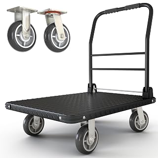 2200 lbs. Capacity Foldable Push Cart Dolly | Moving Platform Hand Truck | Heavy Duty Space Saving Collapsible | Swivel Flat Bed Wagon - Furniture Luggage Lifting - Amazon product rated Grade A
