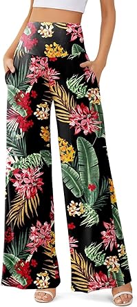 JZC Women's Palazzo Lounge Pants Casual Wide Leg Pants High Waist Flowy Toursers with Pockets