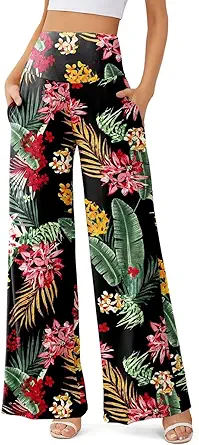 JZC Women's Palazzo Lounge Pants Casual Wide Leg Pants High Waist Flowy Toursers with Pockets