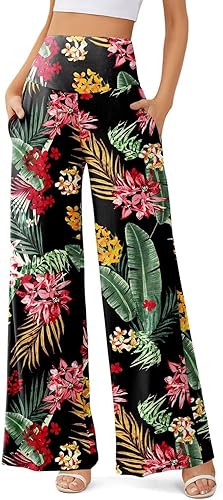 JZC Women's Palazzo Lounge Pants Casual Wide Leg Pants High Waist Flowy Toursers with Pockets