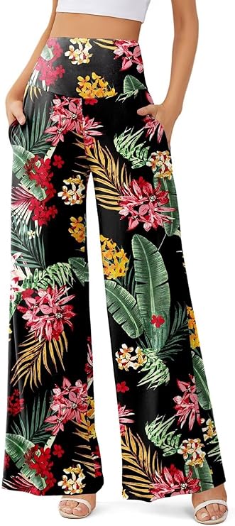 JZC Women's Palazzo Lounge Pants Casual Wide Leg Pants High Waist Flowy Toursers with Pockets