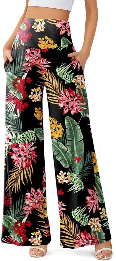JZC Women's Palazzo Lounge Pants Casual Wide Leg Pants High Waist Flowy Toursers with Pockets