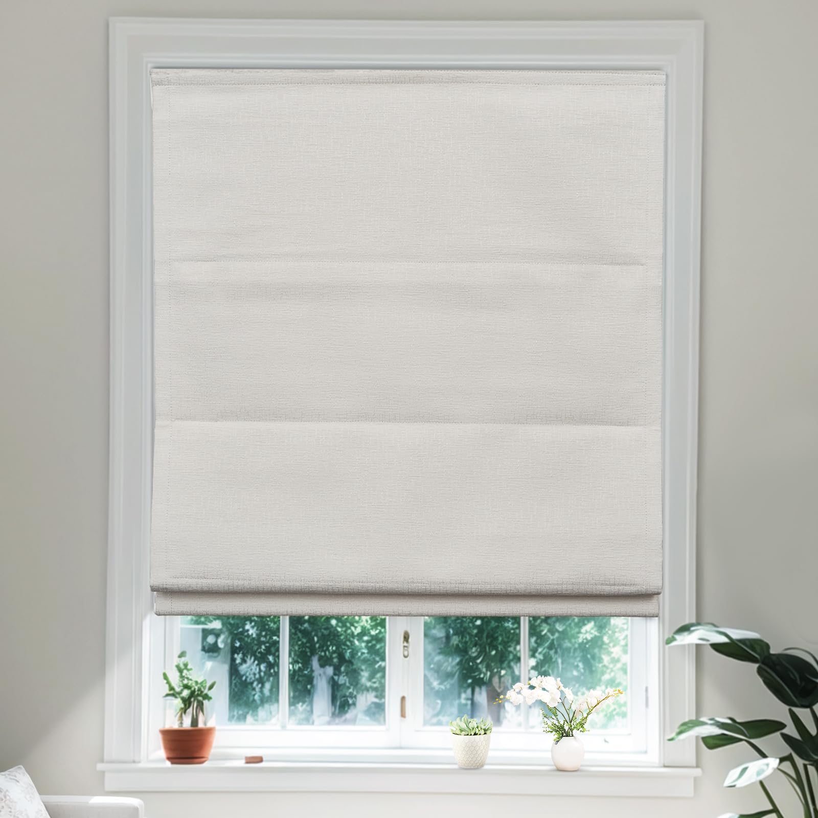 Moonice Roman Blinds Cordless Roman Window Blinds Elegant Blackout Blinds Heat Insulation and Privacy Shades Customized Blinds for Home Office Bedroom (Cream White,85cm W x 180cm H)