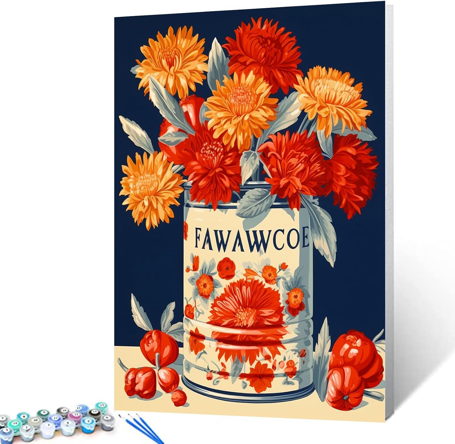 Tucocoo Orange and Red Flowers in a Tin Can Paint by Numbers Kits 16x20 inch Canvas DIY Oil Painting for Kids, Students, Adults Beginner with Brushes Acrylic Pigment Vintage Style Painting(DIY Frame)