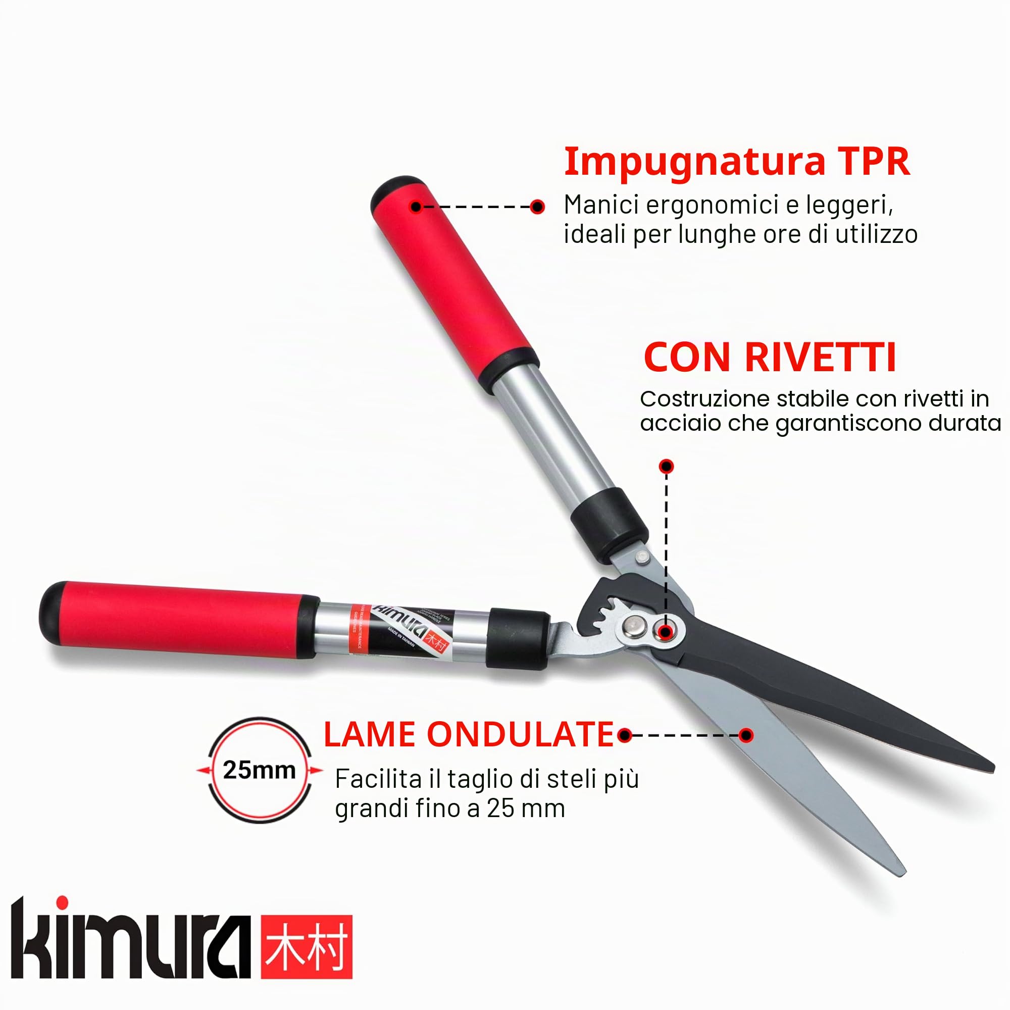 Cesoie da giardino Kimura Pro, cesoie per siepi di alta qualità, manici in alluminio leggero, lame affilate giapponesi SK5, tecnologia brevettata, acciaio antiruggine, giardinaggio - 560 mm