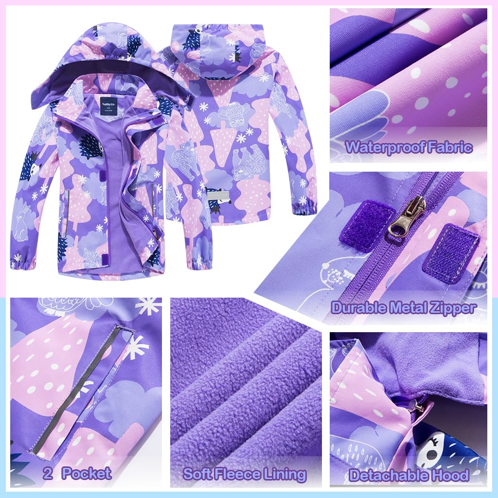 Veste Imperméable Fille Veste Coupe-Vent Chaude et Imperméable avec Capuche Blouson Enfant Légère Polaire Veste de Randonnée pour Outdoor 3-12 Ans