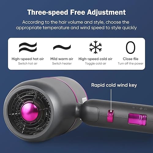 Miniatura 4 de XLSBZ Secador de pelo, secador de pelo iónico profesional de 2000 W con difusor y boquillas, potente secador de pelo para secado rápido, secador
