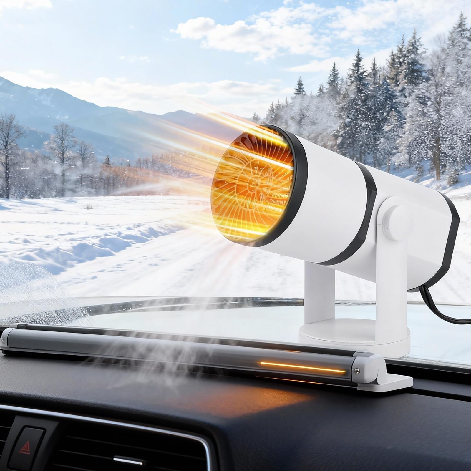 ERICAT Dégivreur/désembueur De Pare-Brise pour Voiture, Rotation Pratique À 360°, Installation Rapide Et Facile, Double Contrôle De Température Sécurisé, Compatible avec La Plupart des Véhicules.