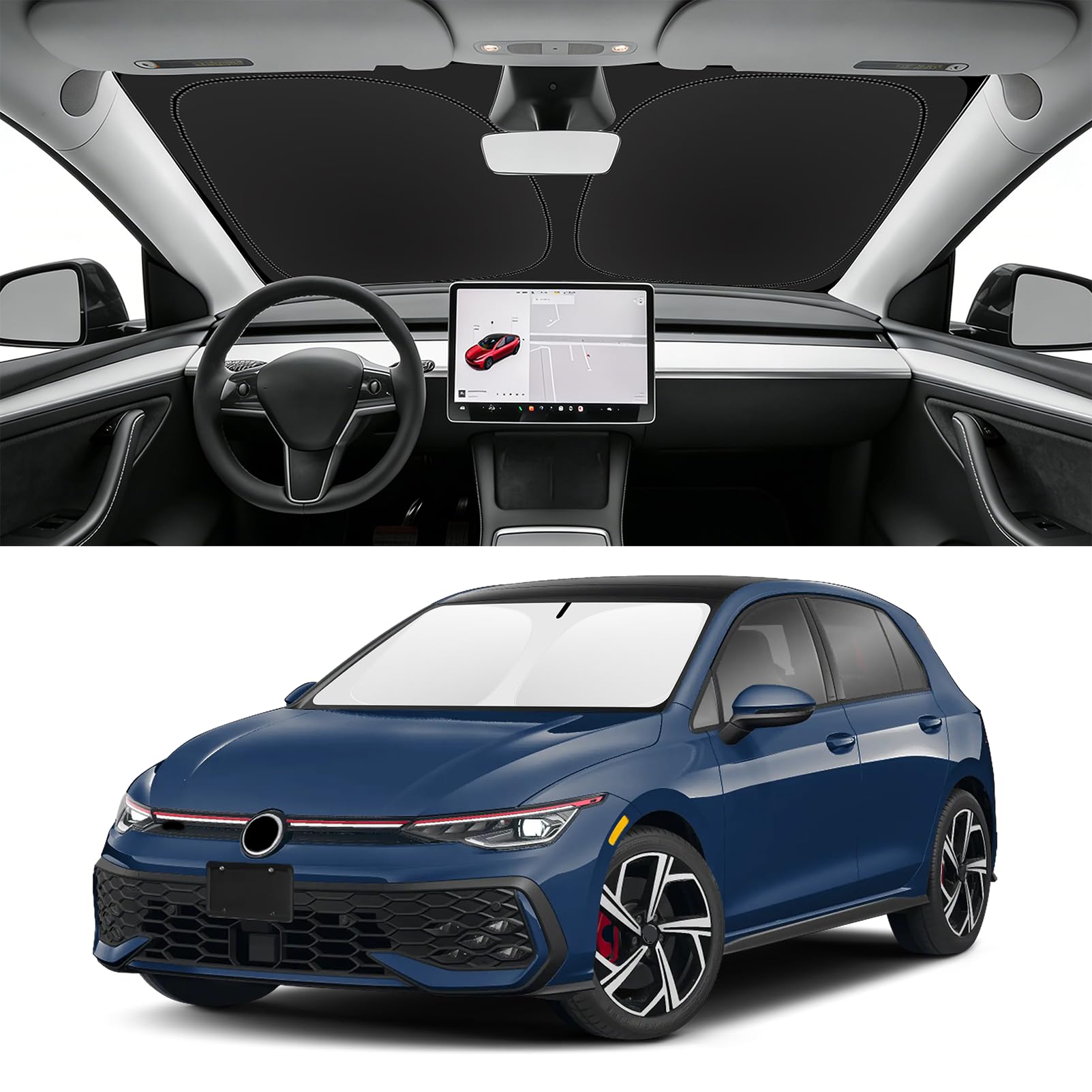 Custom Fit Windshield Sun Shade for VW Golf Mk8 2022 2023 2024 2025 2026, Blocks UV &amp; Heat, Front Window Sunshade Accessories, Easy Fold &amp; Store Keep Your Car Cooler