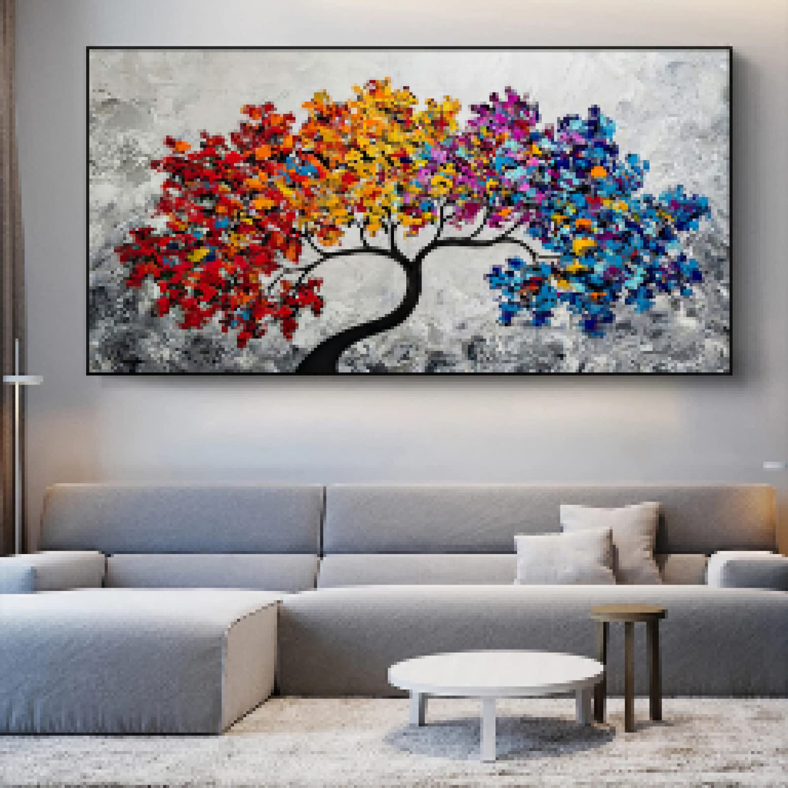 Amazon｜抽象的なカラフルな生命の木の絵画キャンバス印刷壁アート