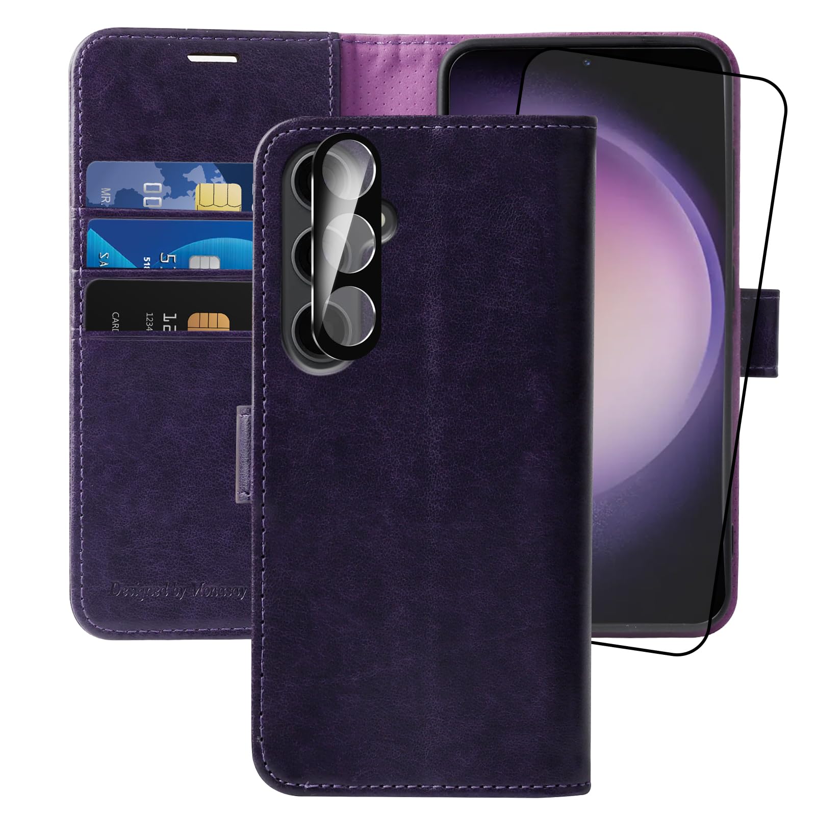 MONASAY Vegan Leather Fit for Galaxy S24 5G Wallet Case, [Lens & Glass Screen Protector Included][RFID Blocking] Flip Folio Cell Phone Cover with Credit Card Holder, 6.2 inch, Purple (B0CM2XZ6JP) Amazon Price History, Amazon Price Tracker