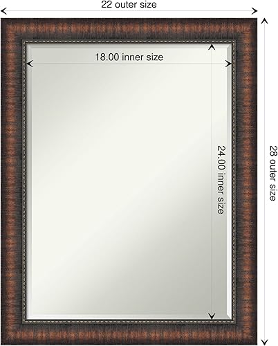 Miniatura 4 de Amanti Art Espejo de baño, espejo de pared marrón Caleb para usar como espejo de tocador de baño sobre el fregadero (28 x 22 pulgadas), espejo