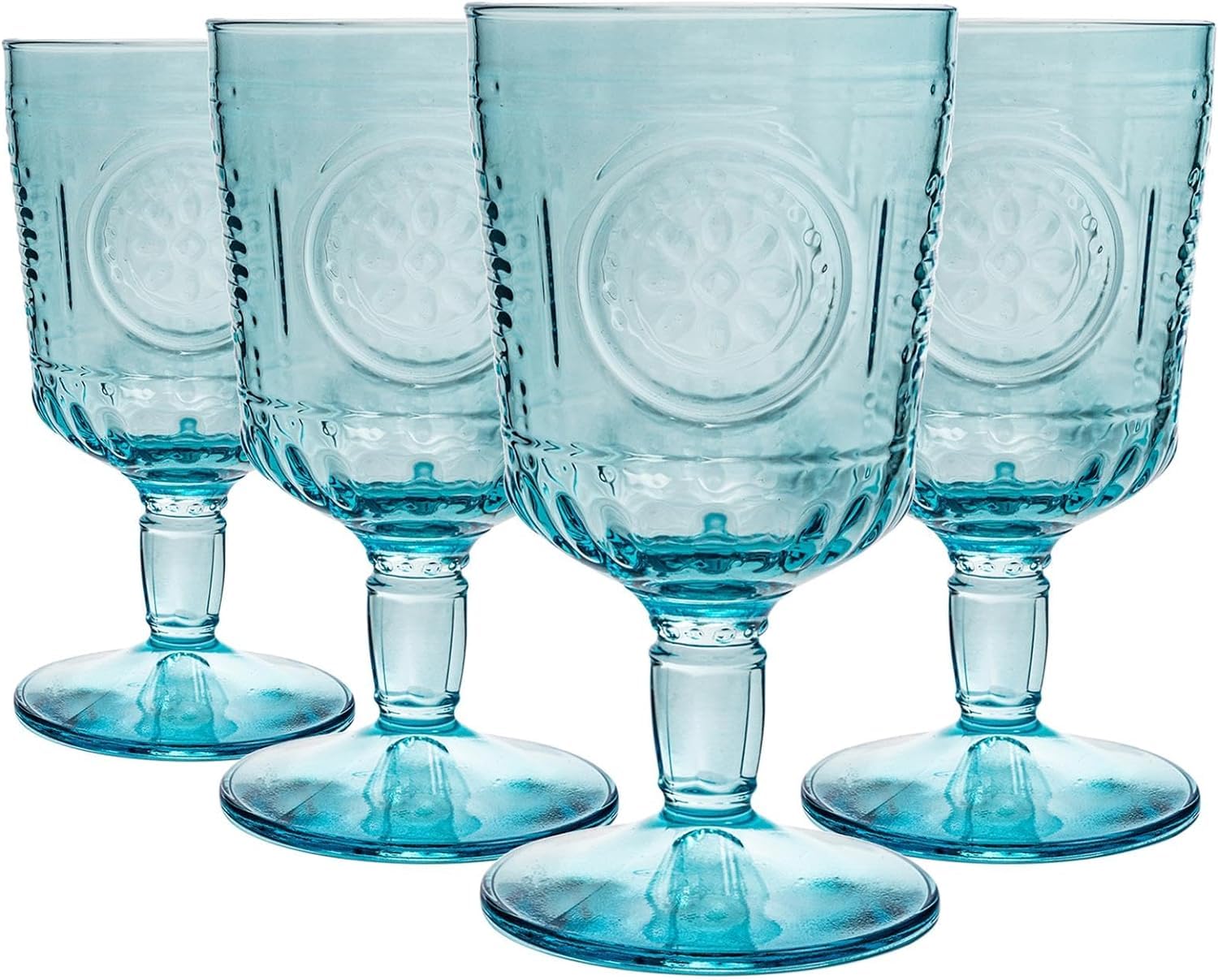 Bormioli Rocco Romantic Stemware Set of 4 10.8 oz Colored Crystal Glass Light Blue Made in Italy