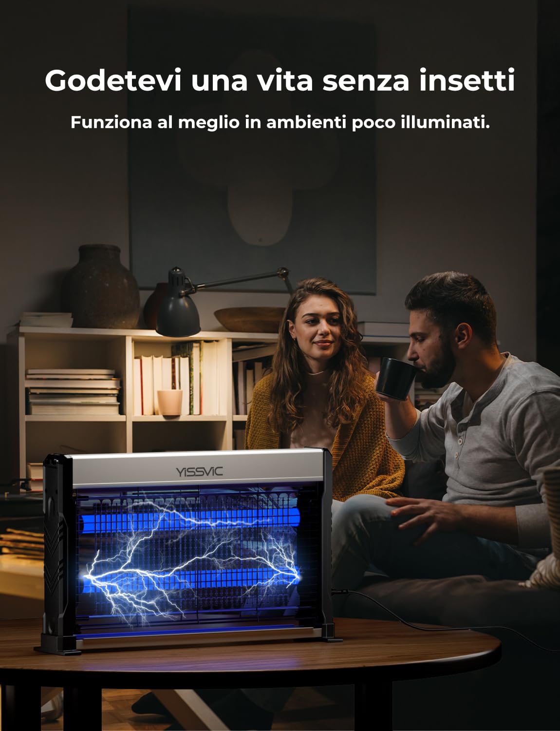 YISSVIC Lampada Antizanzare Elettrica UV LED,2M Cavo di Alimentazione,Catena Sospensione,Cassetto Raccogli Insetti Lavabile,Sicuro per Uomini e Animali,per Interni Casa