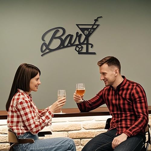 Miniatura 7 de Letrero de barra de metal negro moderno para decoración de bar del hogar, arte de pared de metal para cocina, letrero divertido con letras de barra
