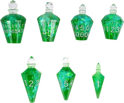 7PCS Potion DND Dice Set,Transparent Sharp Edge Die Set D&D RPG Polyhedral Dice,for Dungeons and Dragons TTRPG Games Roleplaying Games.Green Galaxy