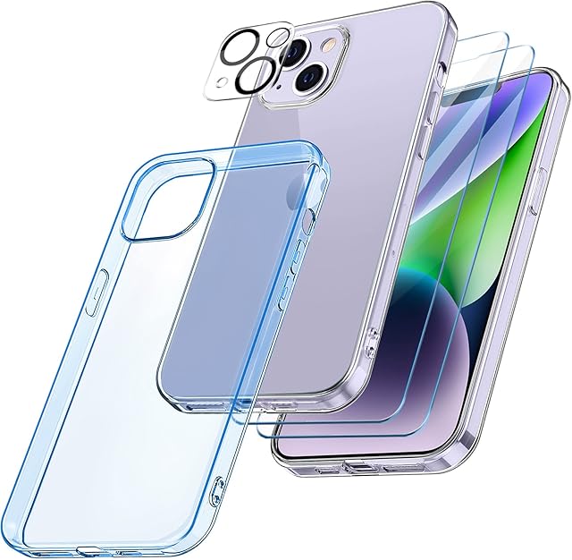 Gonattis Compatible with iPhone 14 Plus Case(6.7Inch), 2 Pack Screen Protectors and 1 Pack Camera Protector, Soft TPU Silicone Yellowing Resistant Case Cover for iPhone 14 Plus - Transparent