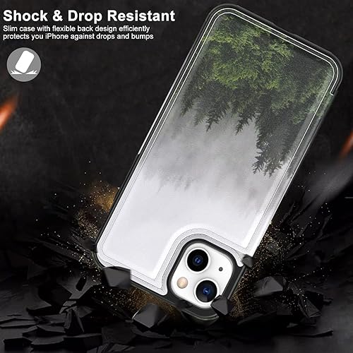 Miniatura 5 de LETO Funda para iPhone 15 con tapa tipo cartera de cuero, diseño de flores de moda, ranuras para tarjetas, función atril, funda protectora para