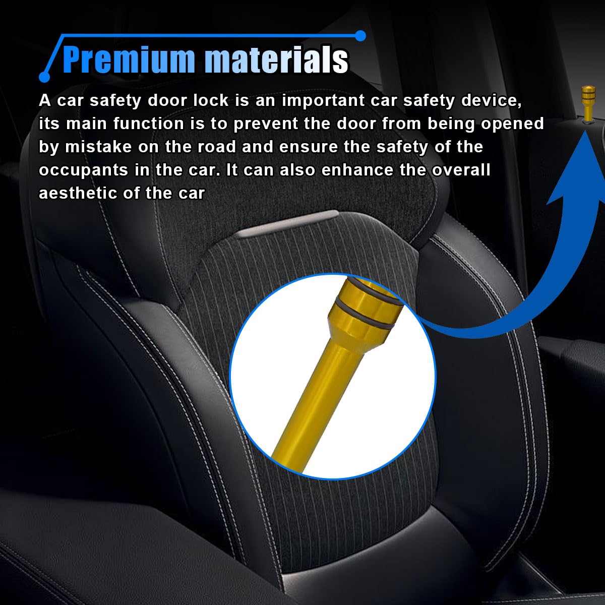 4PCS Car Door Lock Knobs 1 92 x 0 44Safety Auto Inner Door Pull Pins Aluminum Alloy Car — view 4