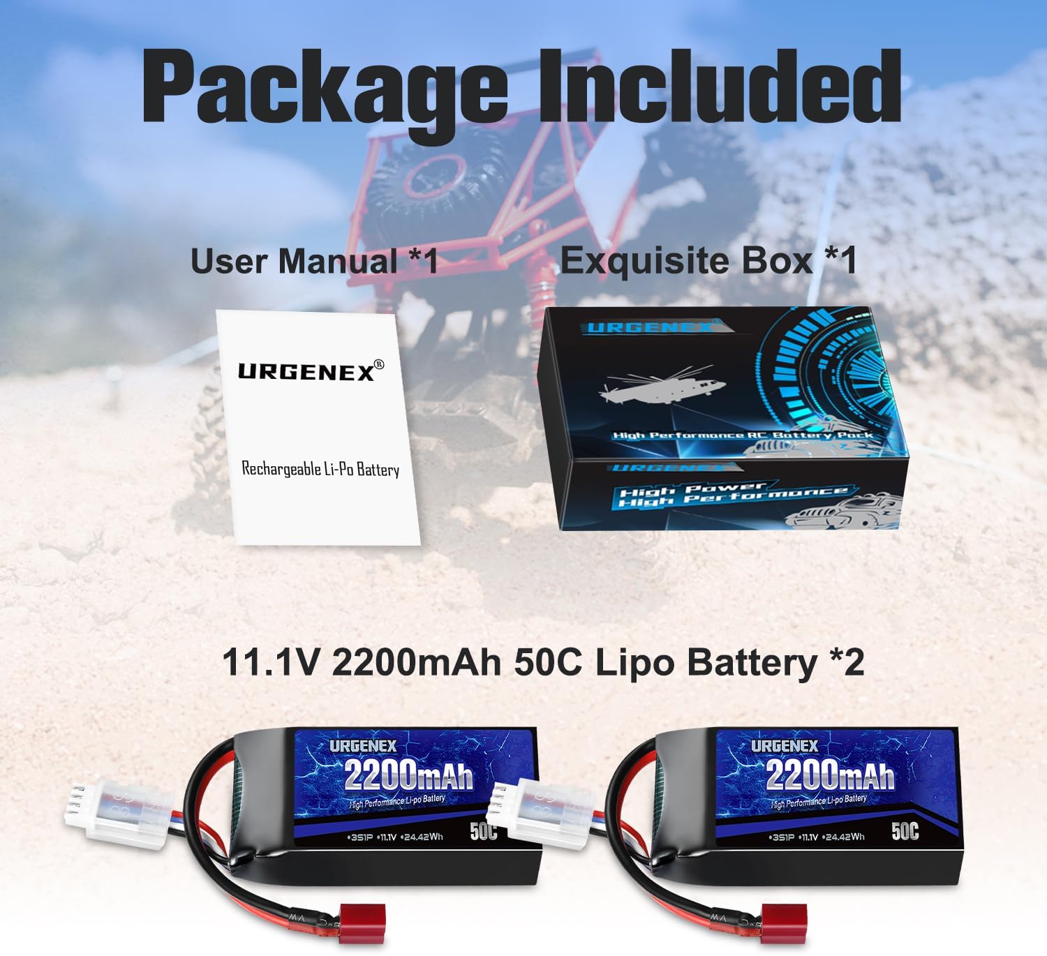 URGENEX 3S Lipo Battery 2200mAh 11.1V 50C High Discharge Rate Shorty Pack RC Battery with Dean-Style T Plug Fit for RC Airplane Quadcopter Helicopter FPV Dron and RC Car Truck Boat