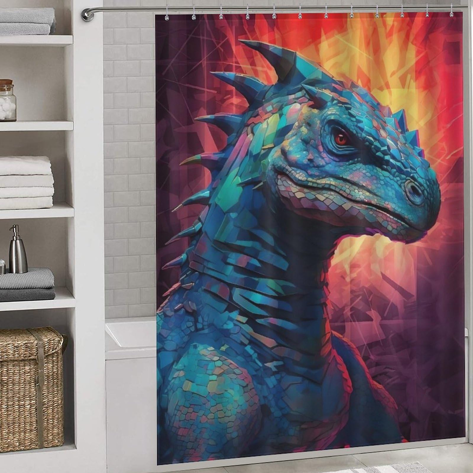 Rideau de douche dinosaure imperméable en tissu polyester 168x183cm
