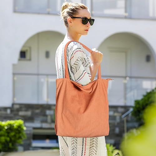 Miniatura 6 de COSHONWOL Bolso de mano de pana para mujer, con cremallera, gran hombro, estilo hobo, casual, bolso de compras, bolsa de trabajo