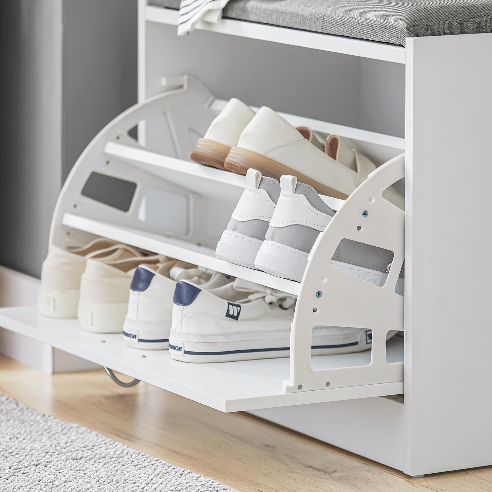 SoBuy Scarpiera Ingresso Panca Contenitore con Cuscino - Salvaspazio Slim da 60x30x46 cm - Cassapanca Porta Scarpe in Legno per Corridoio o Camera, Portata 120kg - FSR16-HG