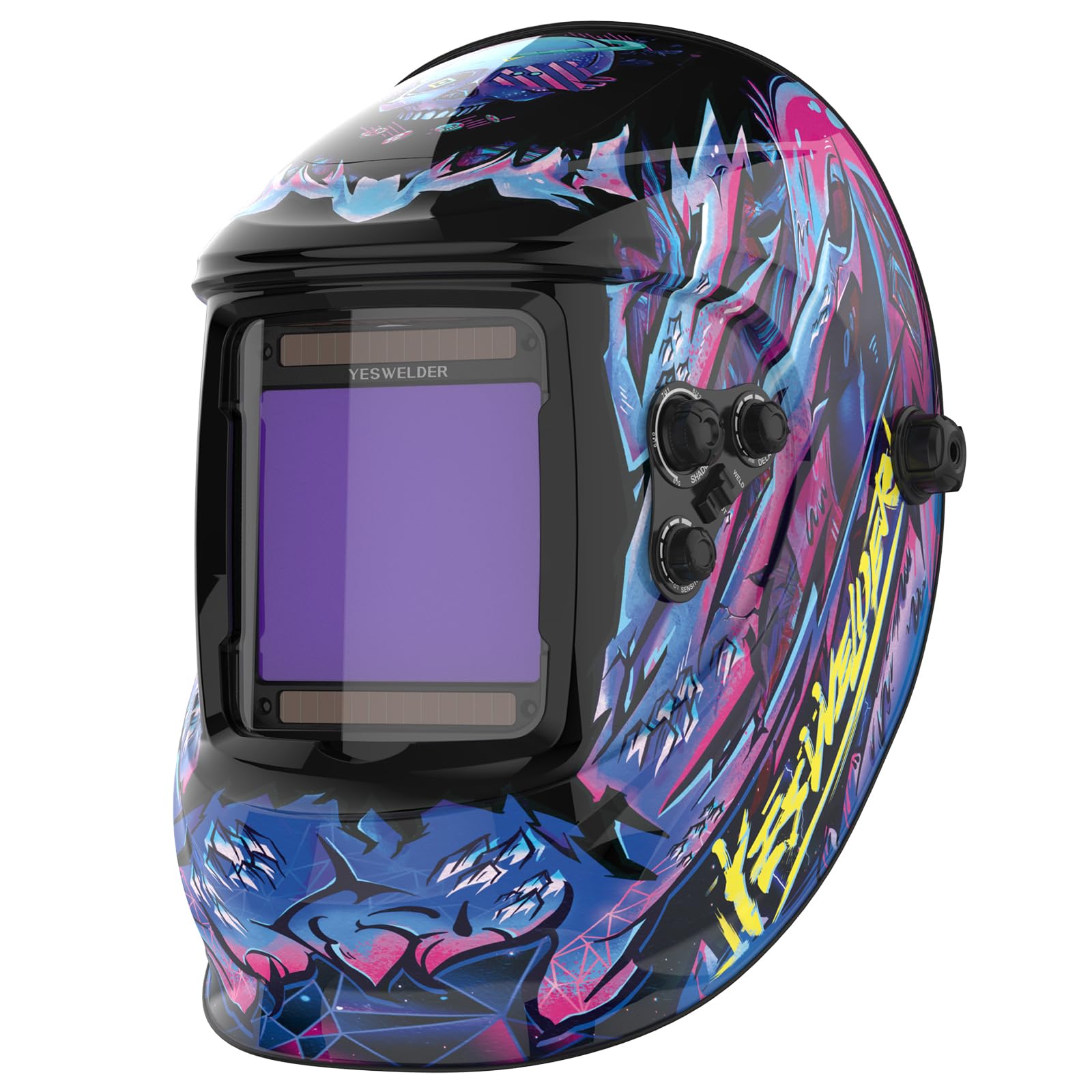 YESWELDER Große Ansicht Schweißhelm 10x9cm Echtfarben Auto Verdunkelung Schweißmaske Solarstrom 4 Lichtbogensensor Breite Schattierung 4/5-9/9-13 für Wig MIG ARC Schleifen Schweißen