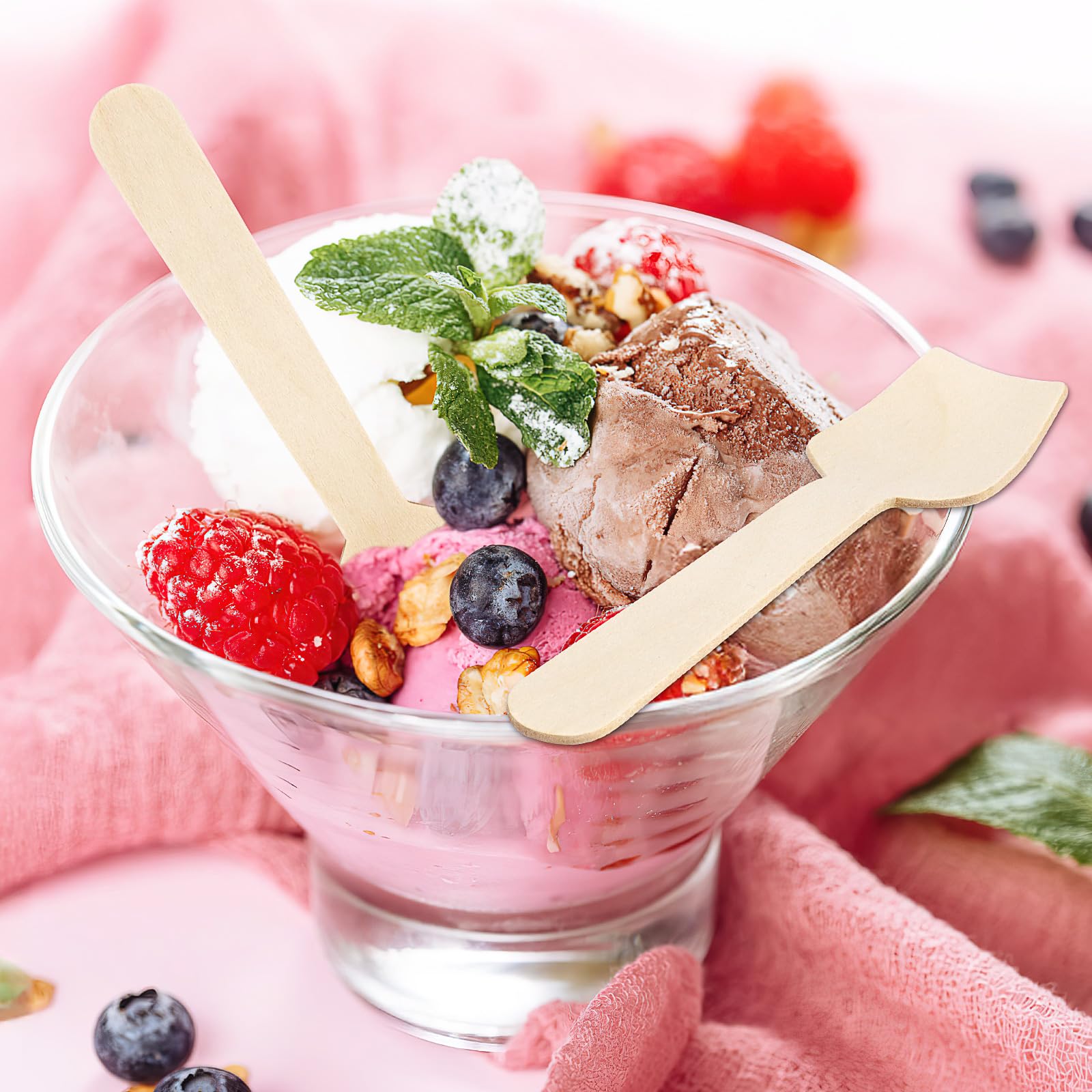 2000 Stück Mini Holzlöffel 9,5 cm, Einweg Eislöffel & Probierlöffel aus Naturholz, Splitterfreie Dessertlöffel Plastikfrei, Löffelchen für Eis, Joghurt, Gastronomie & Party