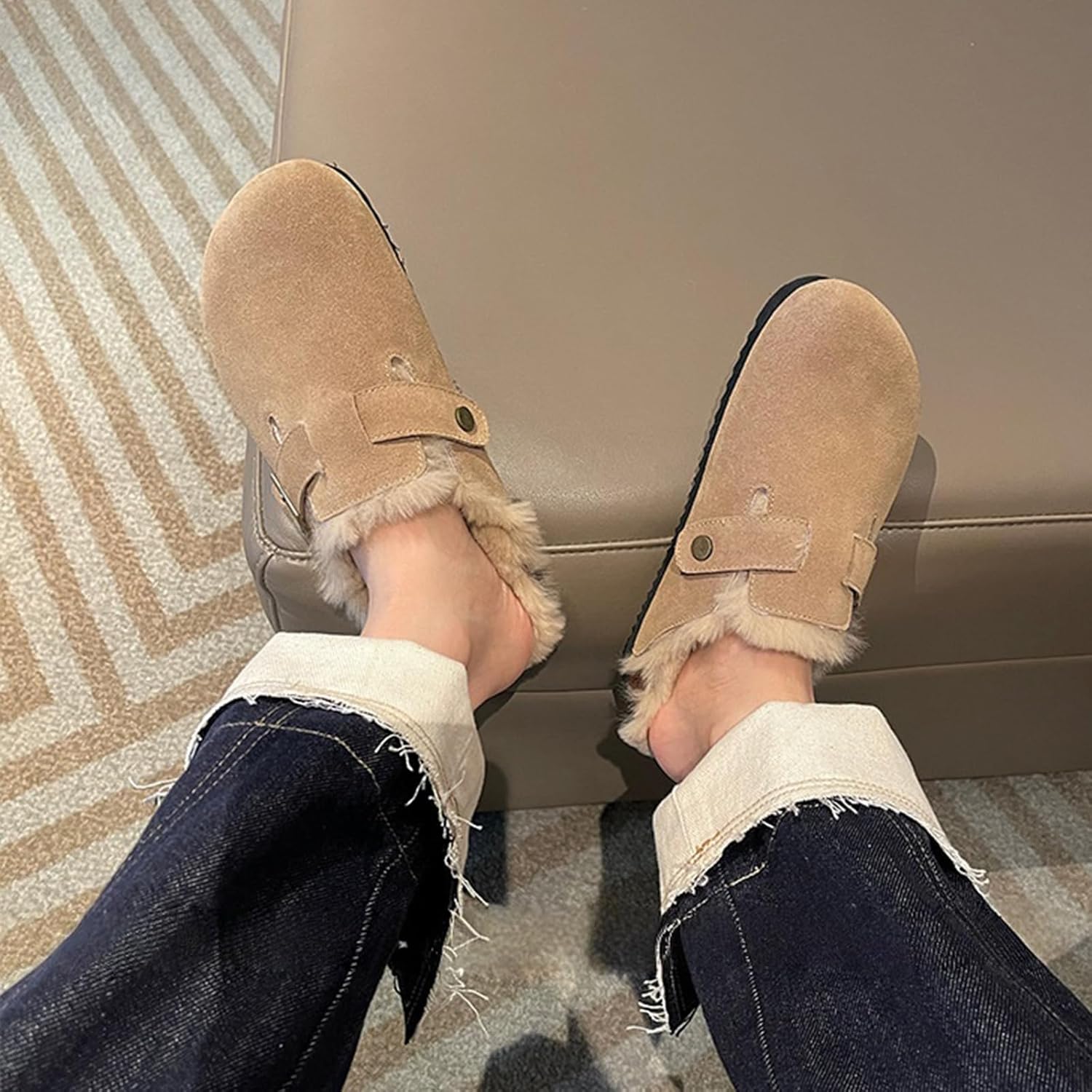 Suede Clogs Slippers for Women and Men Slip-On Buckle Slides Leather Mules Cork Footbed Sandals with Arch Support Winter Potato Shoes for Indoor & Outdoor - Image 5