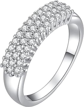 925 Sterling Silver Shiny Full Diamond Gemstone Ring Cubic Zirconia Rings CZ Diamond Multi Row Ring Eternity Engagement Wedding Band Ring for Women US Code 9