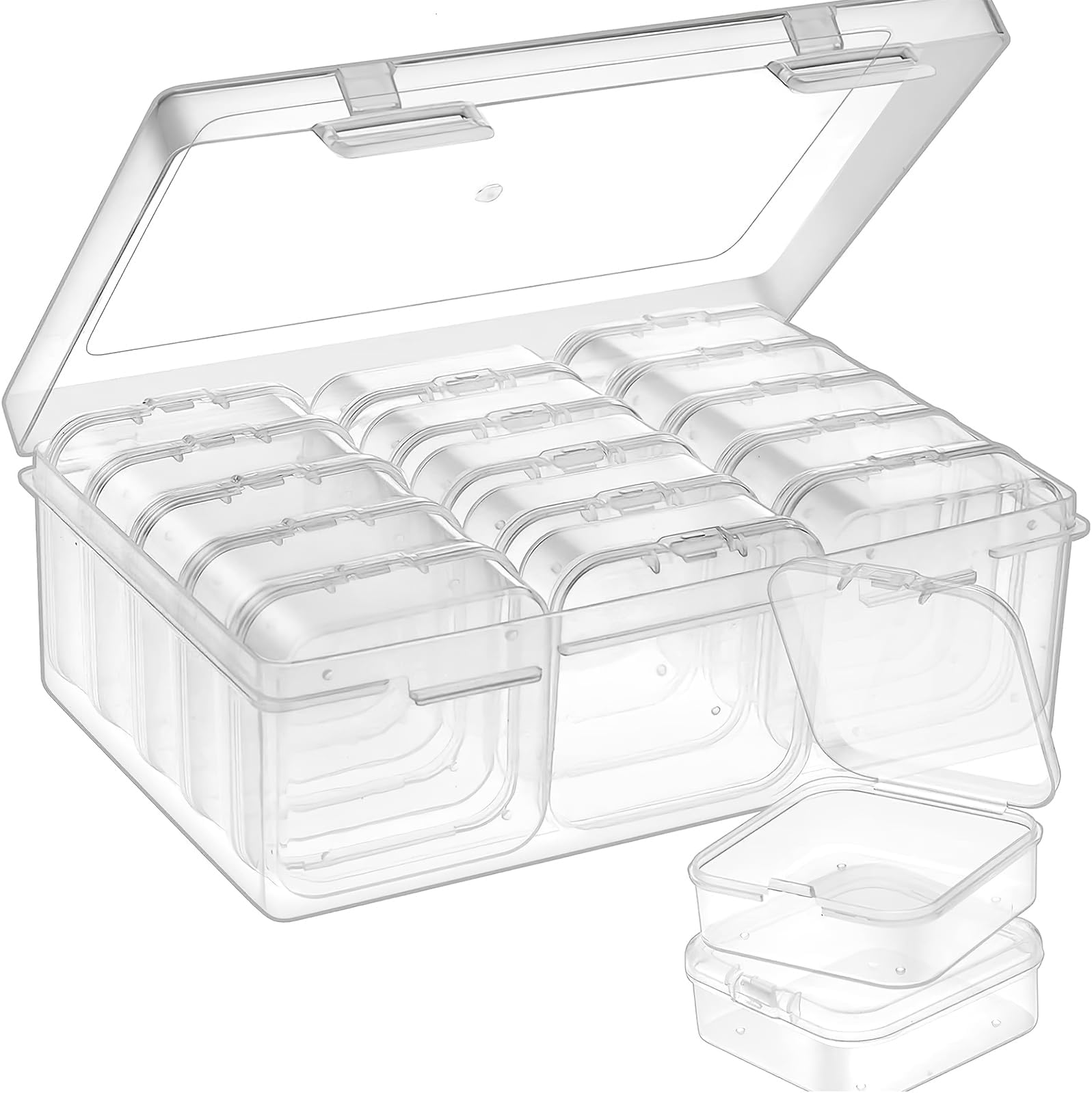 TecoKartยฎ 15 Pcs Jewellery Organisers โ Transparent Jewellery Box with 15 Mini Storage Boxes, Earring Organizer Box for Rings, Beads, & Nail Art, Durable Jewellery Box Organisers for Neat Storage
