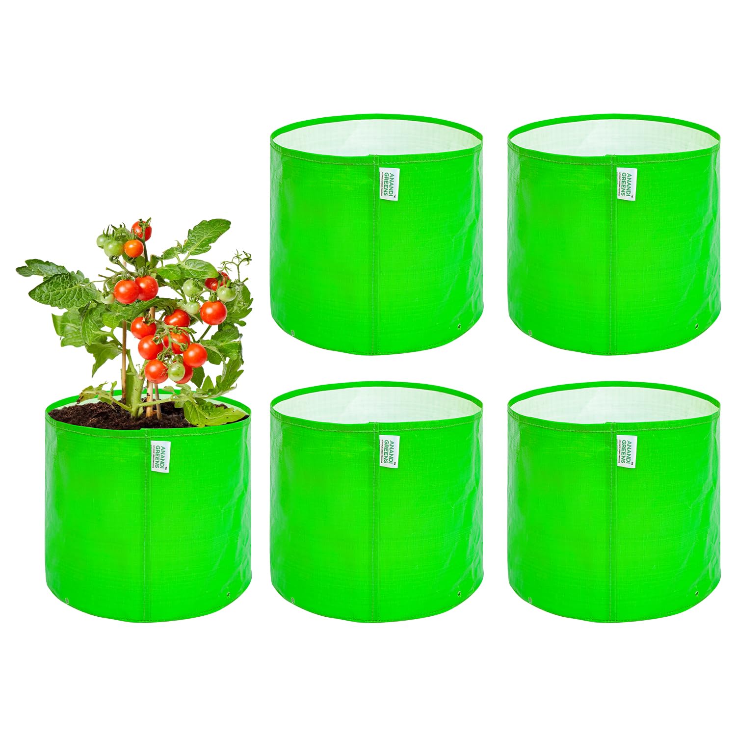 Anandi Green's Premium HDPE Uv Protected 260 GSM Round Green Colour Plant Grow Bag Suitable for Terrace and Vegetable Gardening Size 9X12 INCH Pack of 5