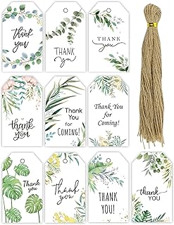 Thank You Tags,100Pcs Gift Tags for Wedding Tags Birthday Baby Shower Party Favors, Paper Gift Tags with 100 Sticks Jute String