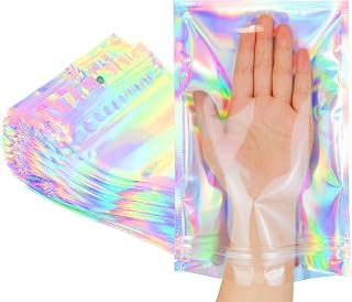 Trunple Smell Proof Holographic Resealable Mylar Bags 6x9 Inch 50 Pack - Food Storage Party Favor Pouches