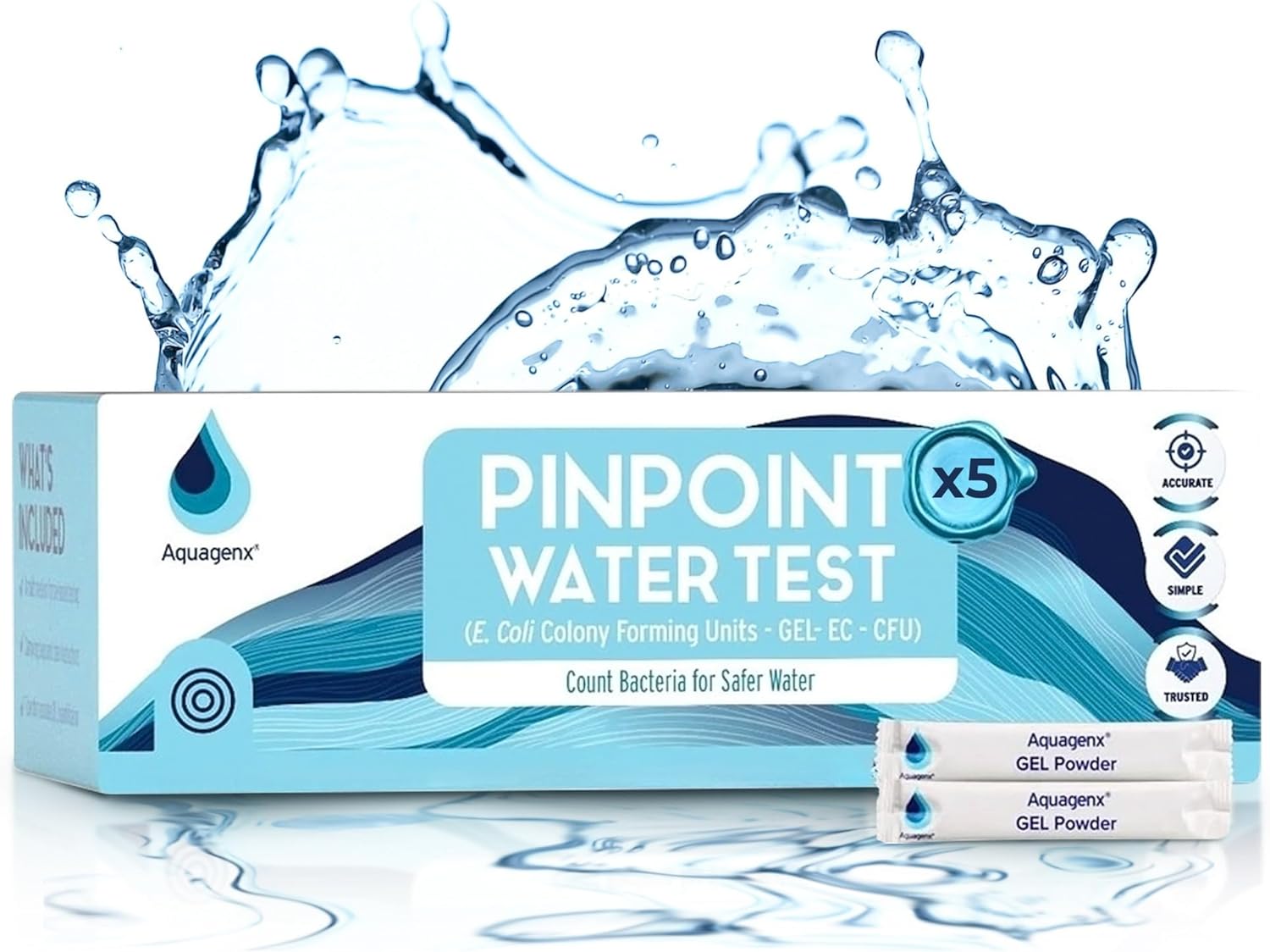 Pinpoint Water Test Kit – Fast & Easy Water Testing Kit for E. coli Detection - No Lab or Equipment Needed - Ideal for Well, Tap, and Drinking Water Testing (5 Pack)