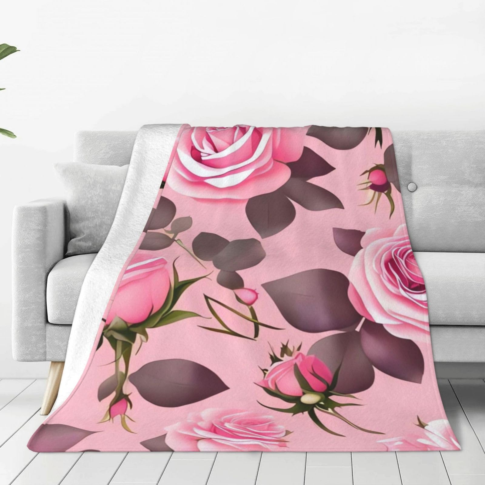 Couverture en flanelle motif roses 203x152 cm pour lit adulte