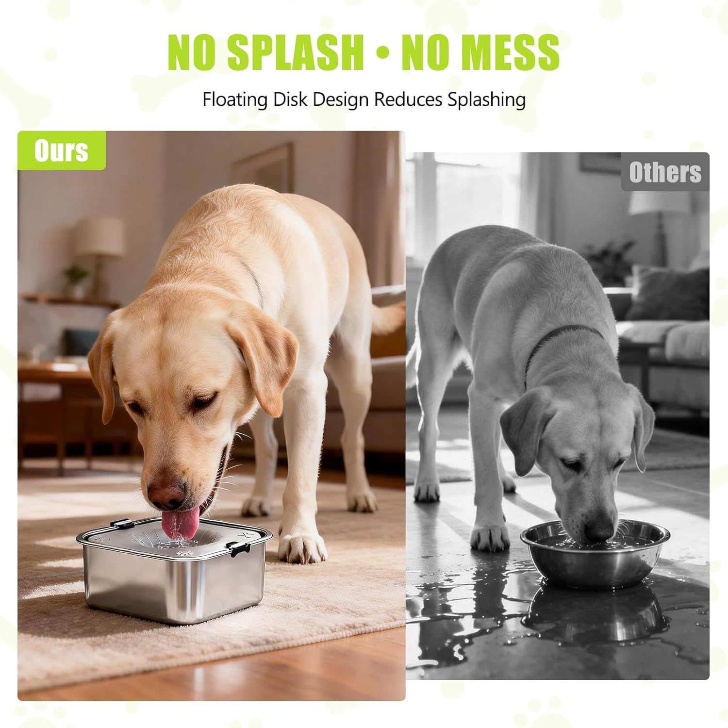 No Spill Dog Water Bowl 3L/101oz Stainless Steel Spill-Proof Dog Bowls, Anti-Splash Slow Drinking Water Bowls with Floating Disk for Messy Drinkers, Home & Travel Use (Light Gray)
