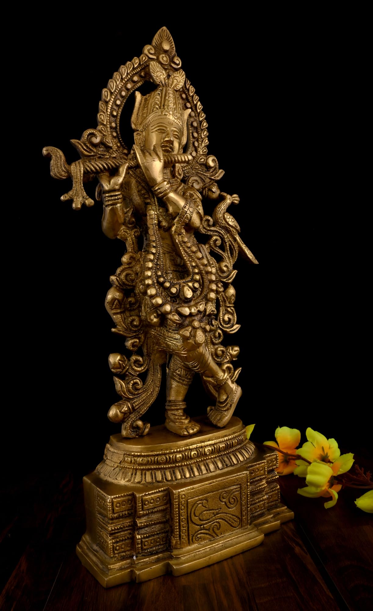 Vintage Lord Krishna Flute Idol - Brass Statue -5
