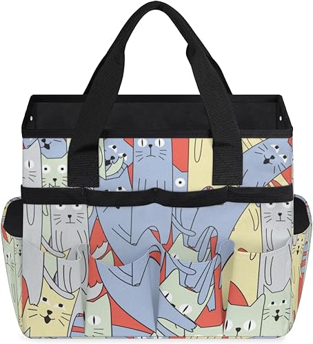 Miniatura 2 de Cute Cat Cartoon Garden Tool Tote Bag for Women Men Gardening Tool Storage Bags with 10 Pockets Standable Garden Home Tool Kits Organizer for Indoor