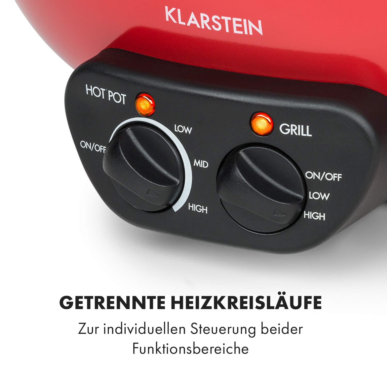 Klarstein Szechuan - Hot Pot und Grillplatte, Hot Pot Topf Volumen: 5 Liter, Hot Pot Grill 1350 Watt / 38 cm Ø, Grillplatte: 600 Watt / 22 cm Ø, Heizelement aus Aluminium, rot