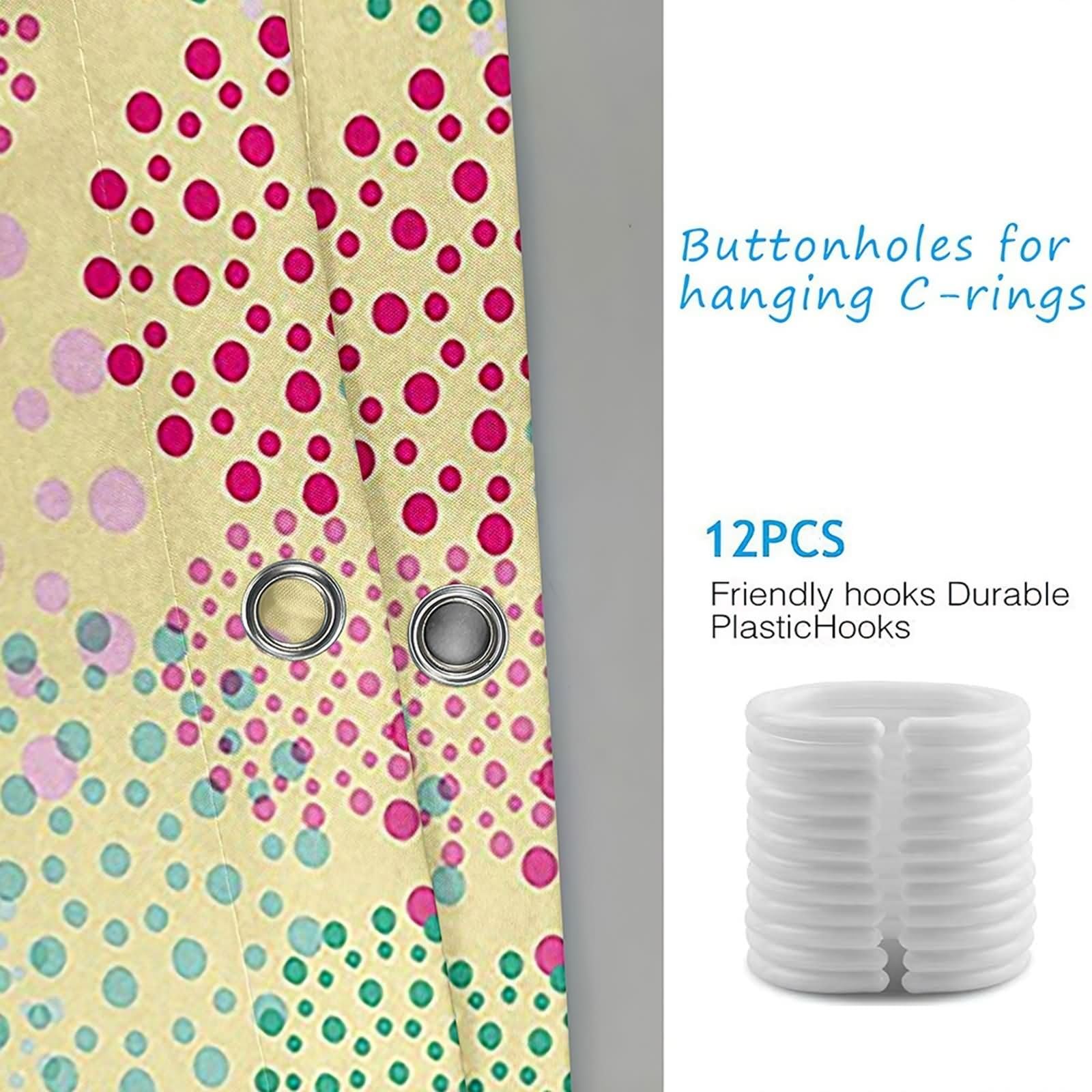 Duschvorhang 180X200, Duschvorhang Polyester Mehrfarbig Punkte Blumen Muster Badezimmer Duschvorhang