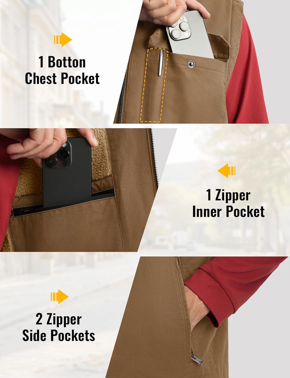 Rdruko Men's Winter Vest Outerwear Sherpa Lined Fleece Warm Cotton Work Casual Vest - Image 5