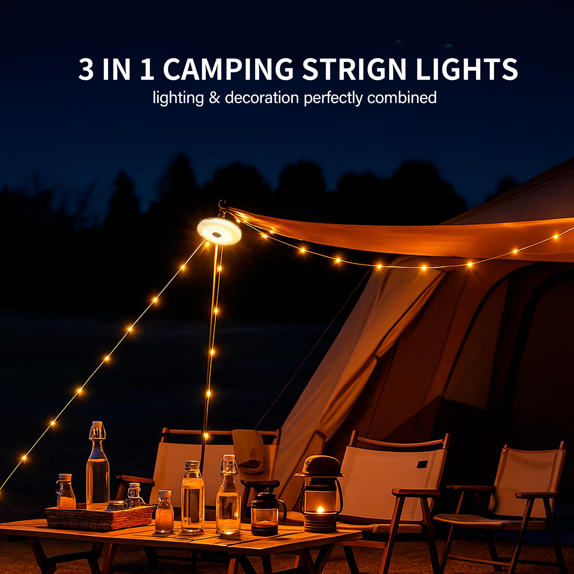 Guirlande lumineuse solaire de camping, 100 LED, rangement rapide, 9 modes d'éclairage, guirlande lumineuse portable étanche pour extérieur, terrasse, jardin, décoration de fête